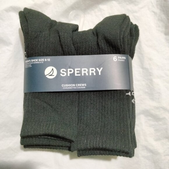 Sperry Cushion Crew Socks 6 Pairs Value Pack Black Socks Men's Pair Size 6-12 - Picture 1 of 2